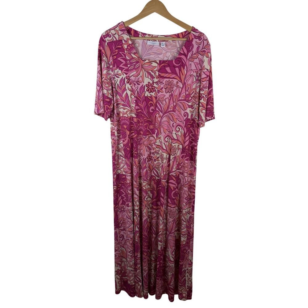 Susan Graver Passport Pink Floral Paisley Maxi Dress Large Vacation Resort Flowy